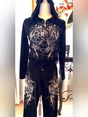 Angels😍 Girls Black Velour 2-Piece Tracksuit Set – Hoodie & Pants